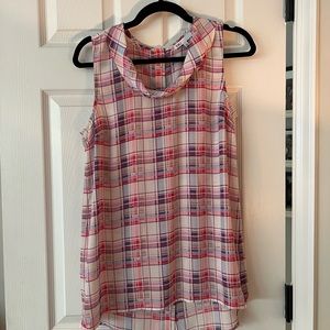 DR2 - Small - Reverse-oriented, pink, blue & cream, sleeveless blouse